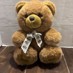 Vintage Chosun Sitting‎ Brown Teddy Bear Print Bow 11" Plush Stuffed Animal Bow